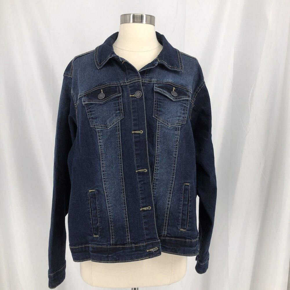New Look Denim Jacket Women Size 2X Medium Wash Stretch Trucker Button Up